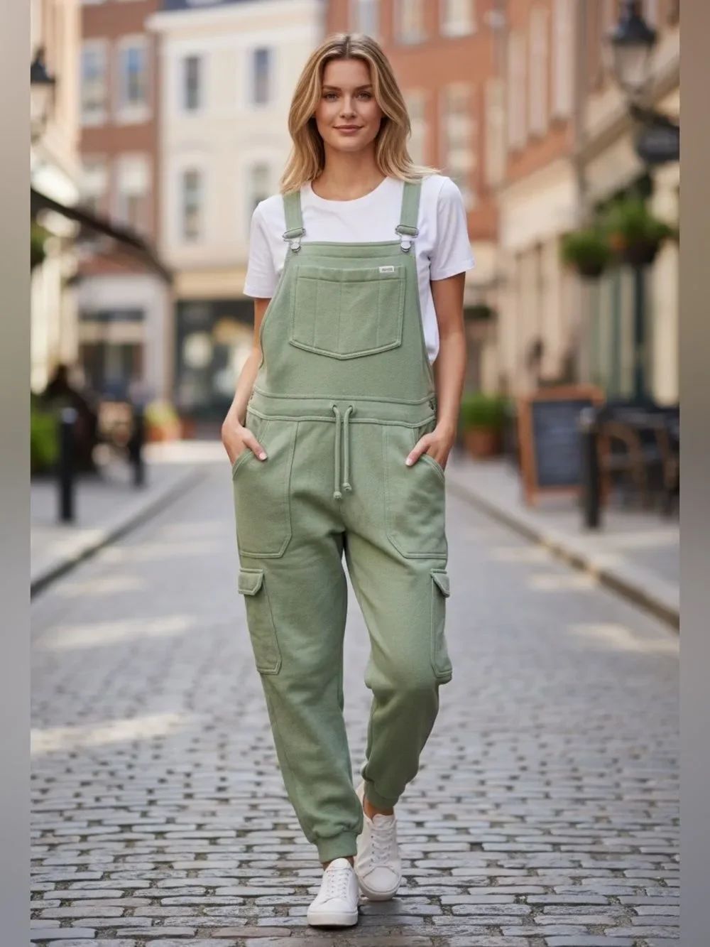 Duluth Trading Co Women's Souped-Up Sweats Fleece Lined Overalls in Heather Gree
